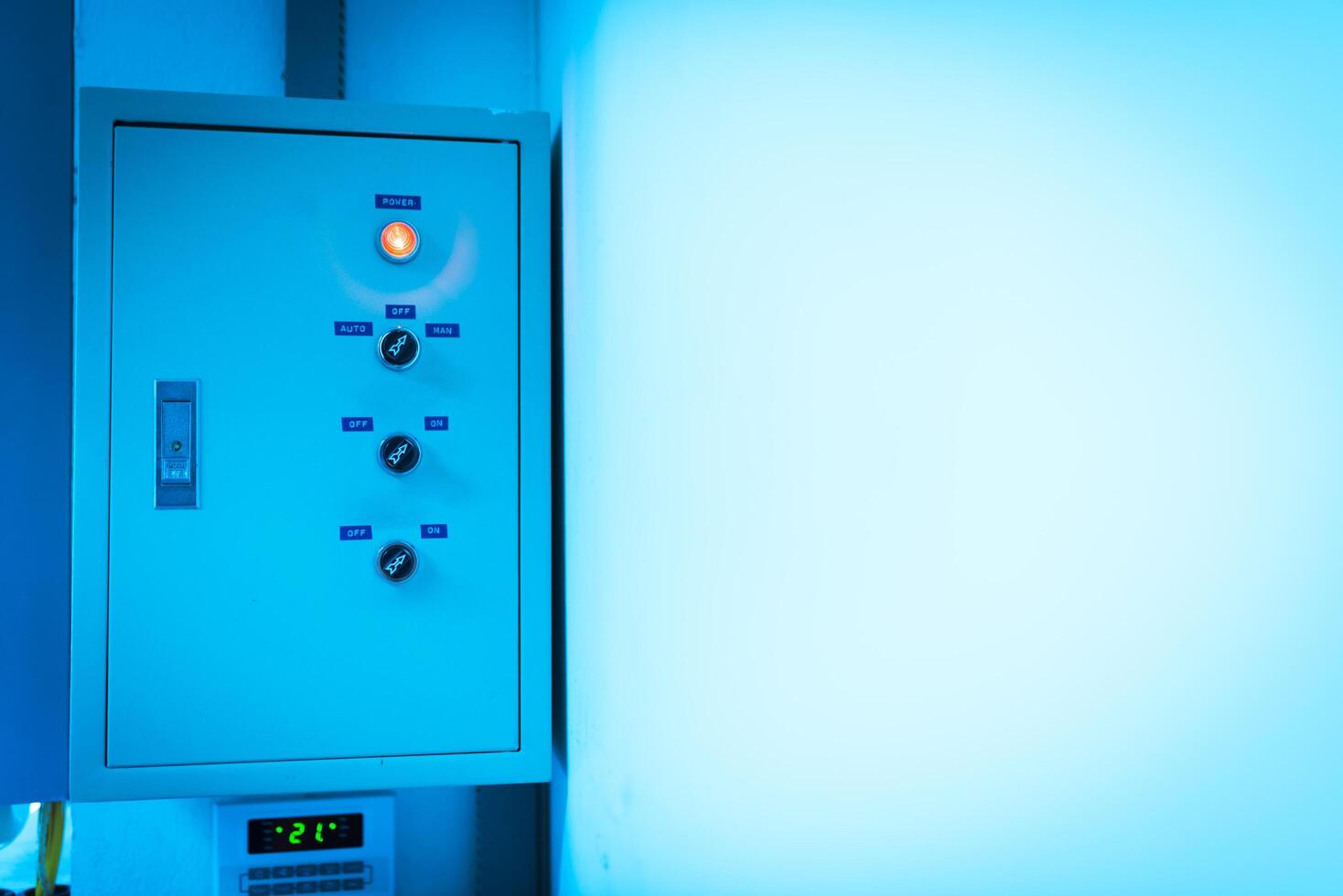Electric outdoor fuse box in soft light photo