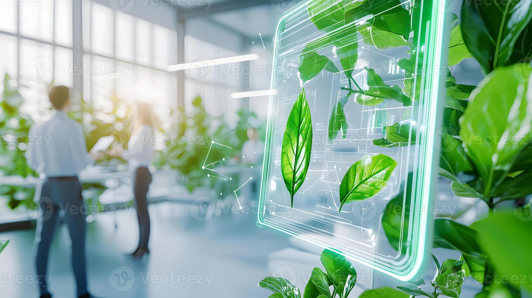 A computer monitor shows a green leaf with a green background photo