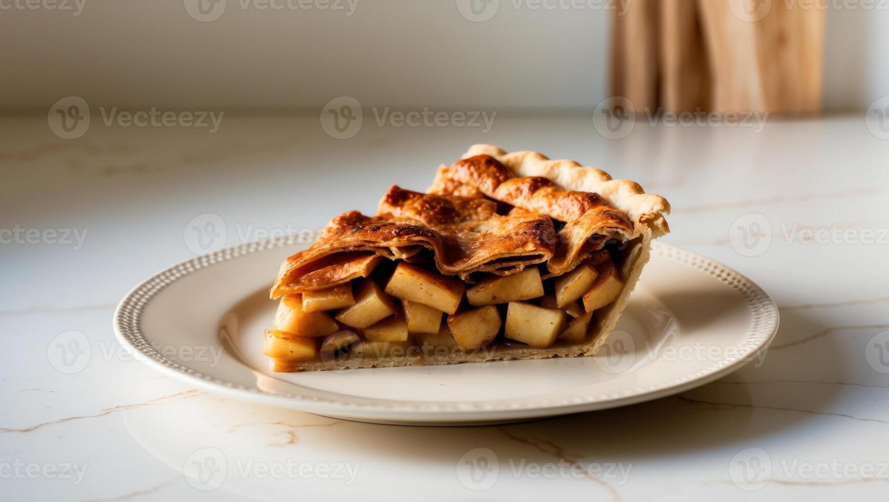Delicious Slice of Homemade Apple Pie Served on Elegant Plate. photo