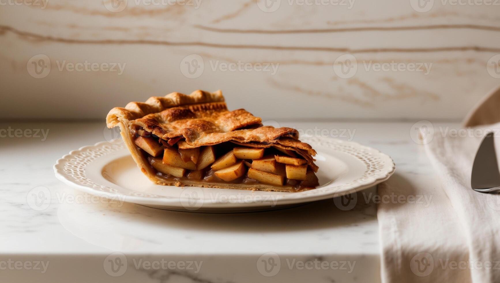 Delicious Slice of Homemade Apple Pie Served on Elegant Plate. photo