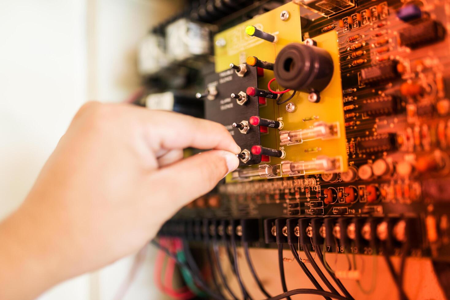 Electric outdoor fuse box in soft light photo
