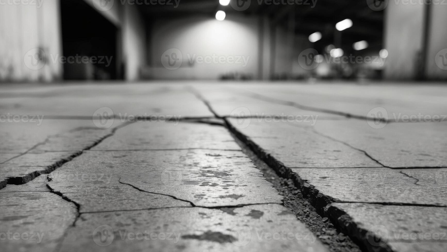 Inspecting Cracks in Concrete Floor at Warehouse. photo