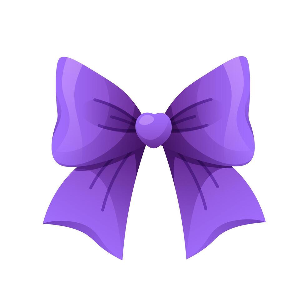 Bright purple bow on white background. Festive ribbon, tied bow. isolated element vector