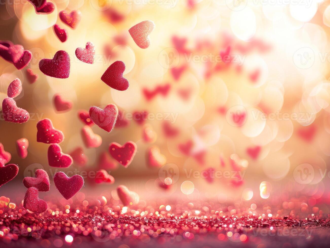 Falling hearts on glitter background. photo
