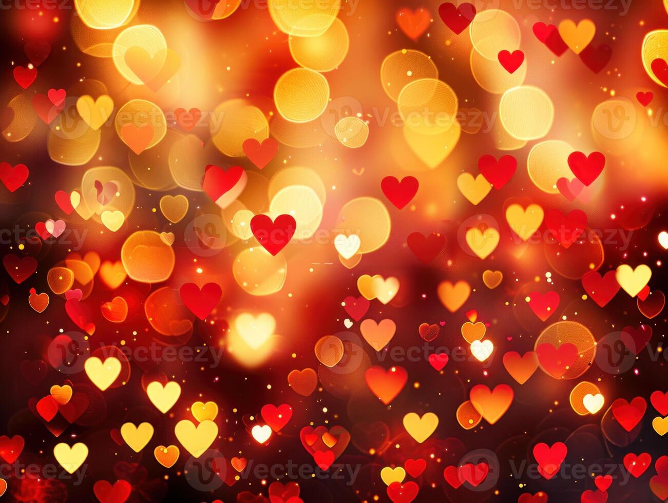 Red and gold heart bokeh background photo