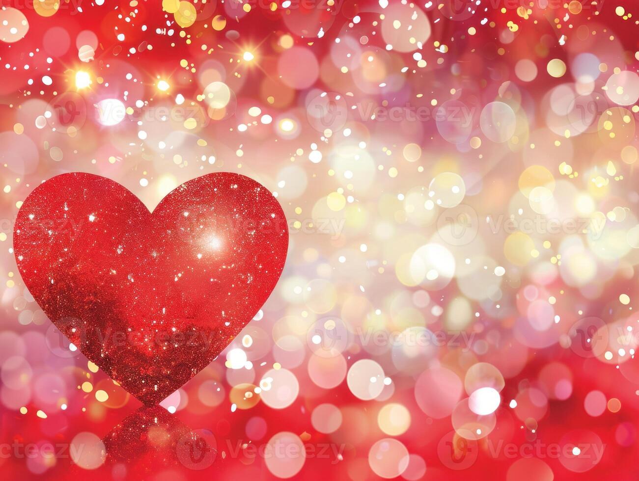 Red heart on sparkling bokeh background. photo