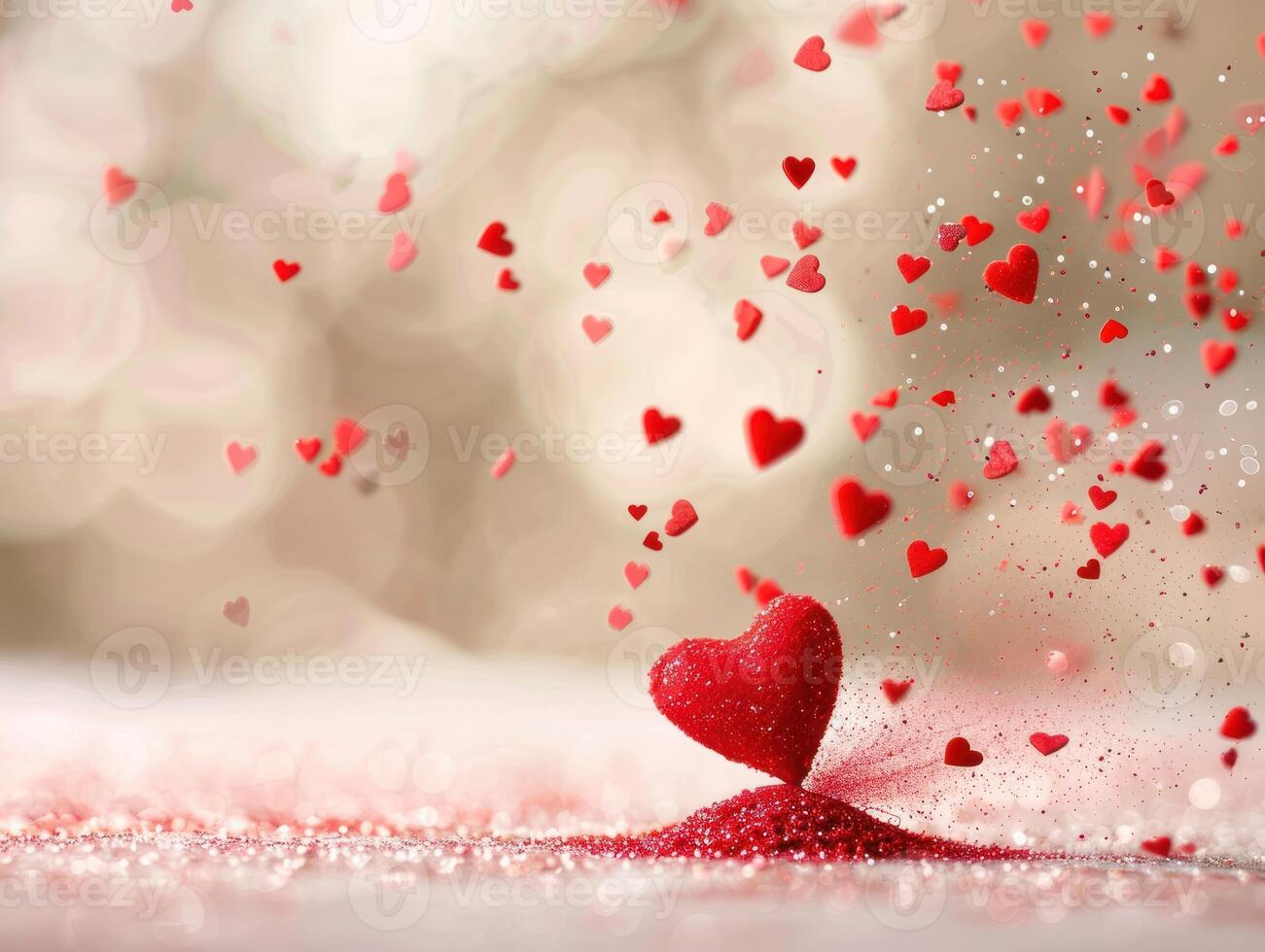 Romantic red heart with falling hearts. photo