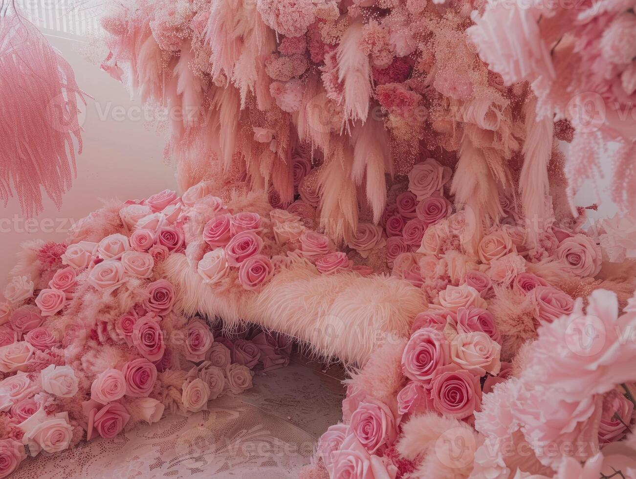 Pink rose flower installation art. photo