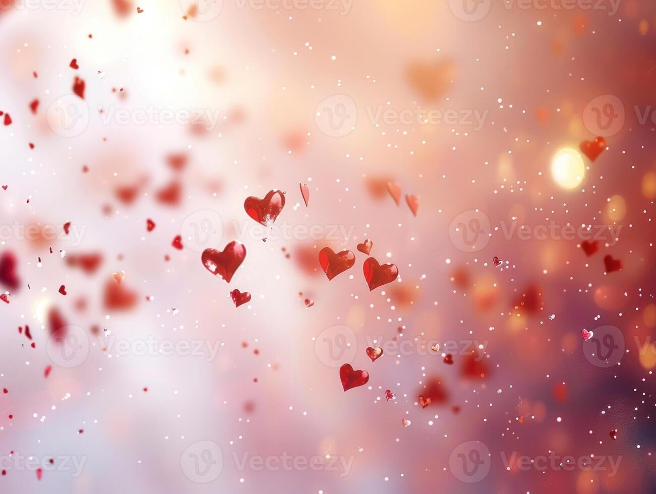 Red hearts falling on a soft, glowing background. photo