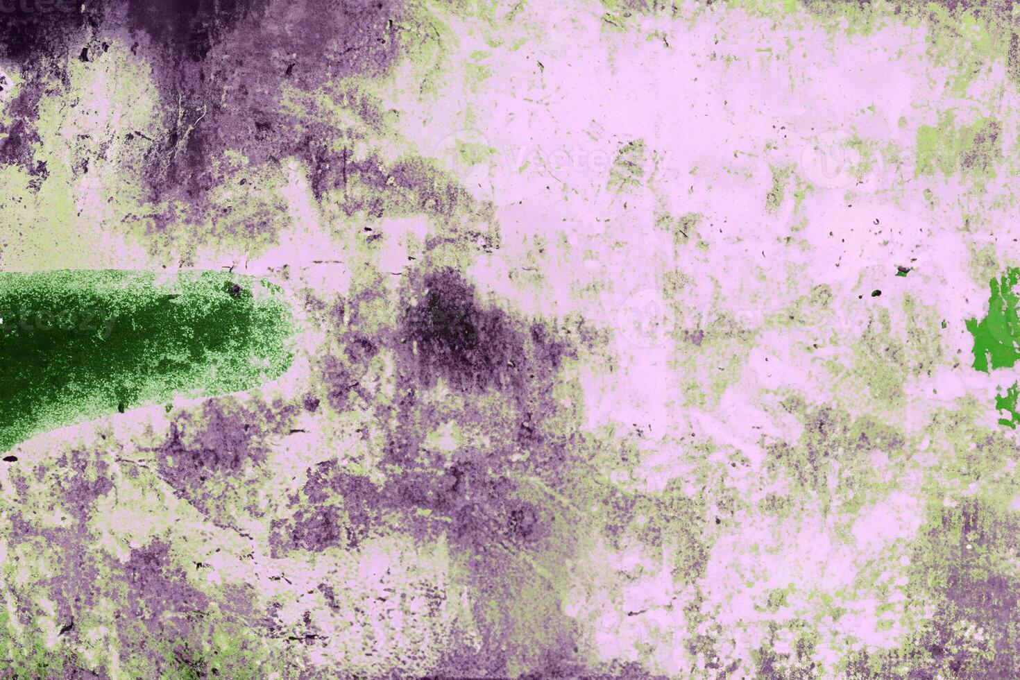 Rough grungy texture in purple and green tones with uneven patterns, ideal for backgrounds, design, or artistic concepts. photo