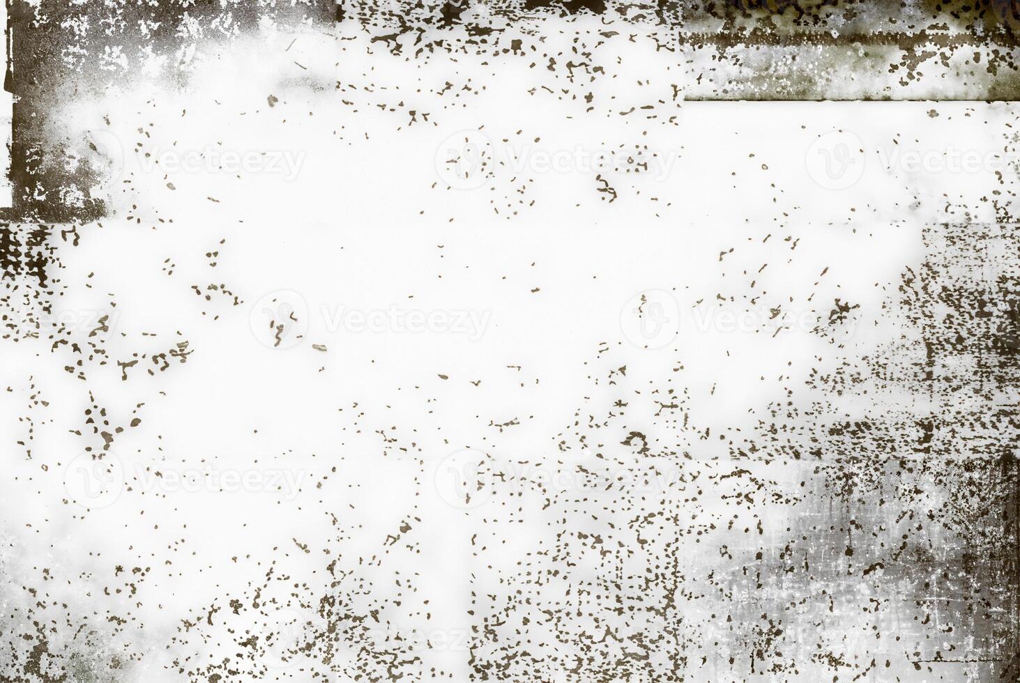 Grunge abstract texture featuring a distressed border with scattered speckled patterns on a white background, ideal for overlays and backgrounds. photo