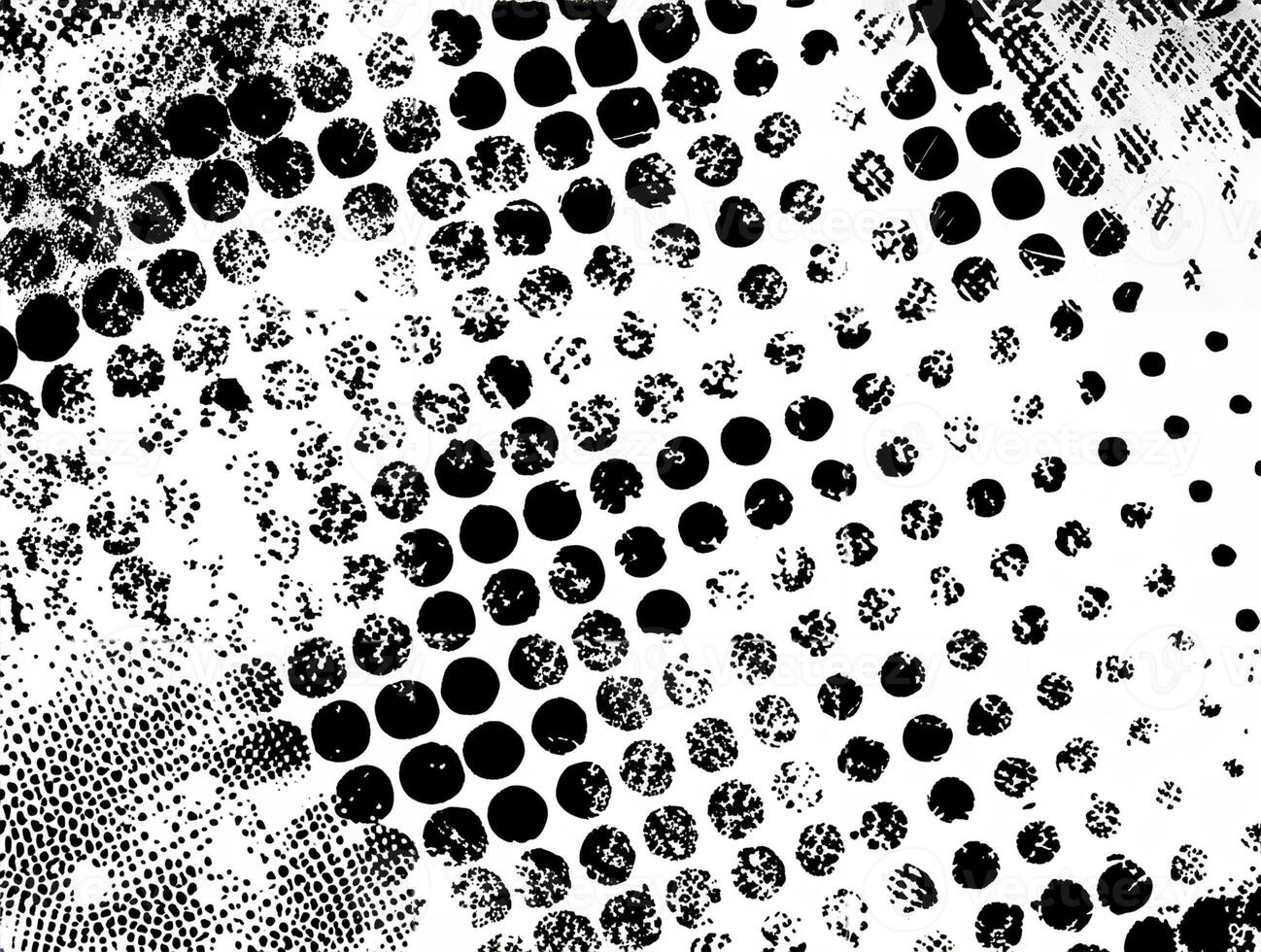 Abstract halftone texture featuring black dots transitioning into a distressed pattern on a white background, ideal for design overlays or artistic projects. photo
