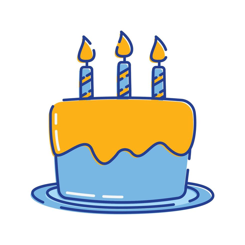 Birthday Cake Icon Illustration with bright color palette in doddle style. Perfect for festive designs, invitations, new year event, and holiday themed projects. vector