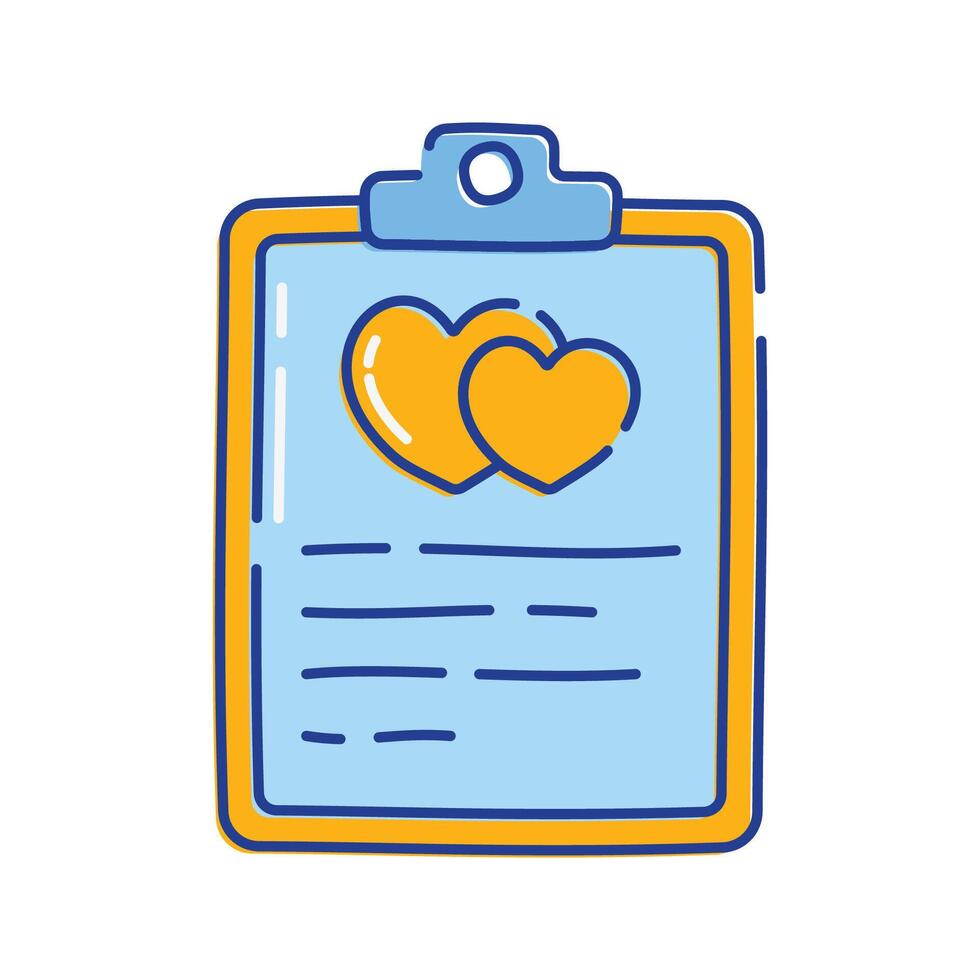 Clipboard with Heart Icon Illustration with bright color palette in doddle style. Perfect for festive designs, invitations, new year event, and holiday themed projects. vector