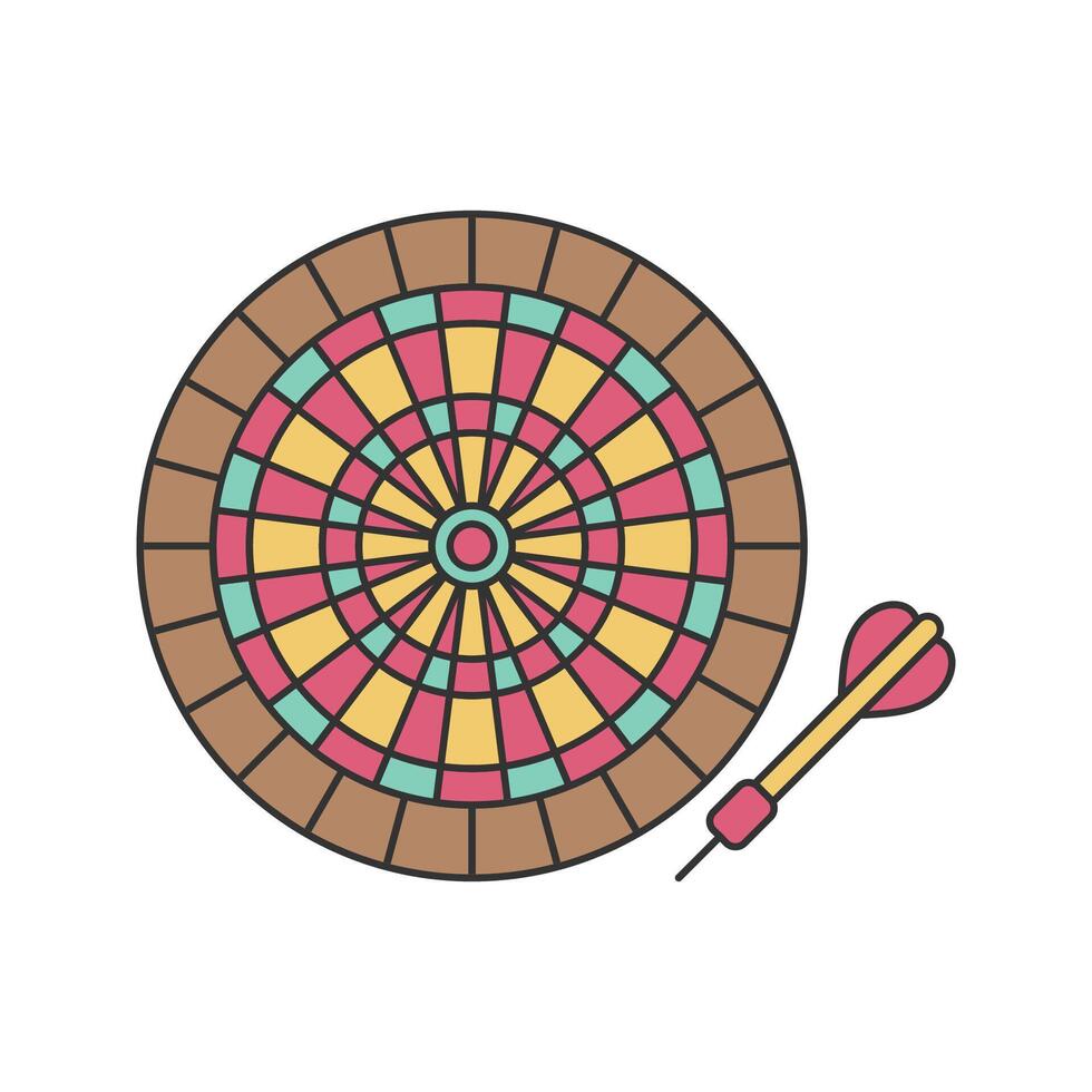 Dartboard and Dart Icon Illustration with bright color palette in flat design style. Perfect for game themed designs and projects. vector