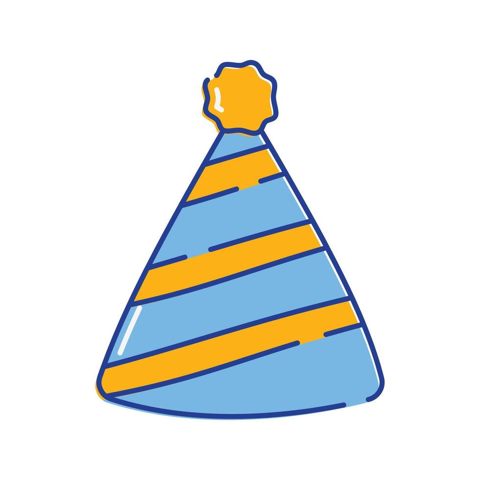 Party Hat Icon Illustration with bright color palette in doddle style. Perfect for festive designs, invitations, new year event, and holiday themed projects. vector