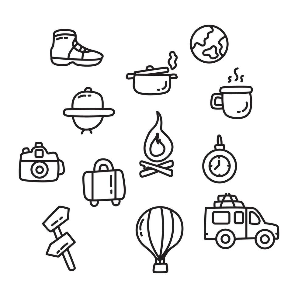 camping icon set over white background, line style, illustration vector