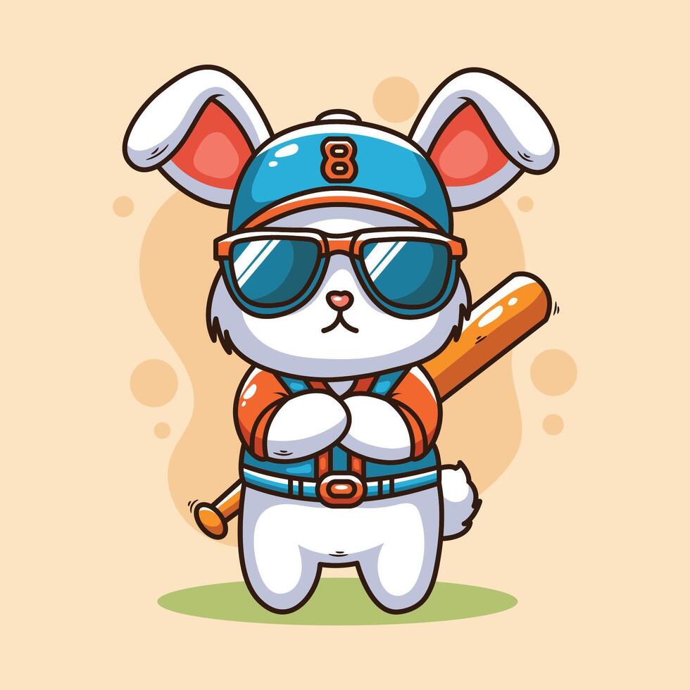 Cute cartoon rabbit with baseball . illustration. vector