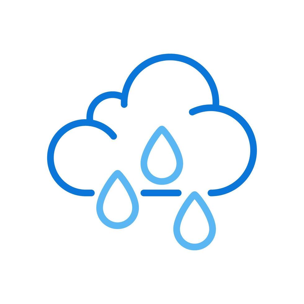 Rain two color line icon. Cloud and raindrops. Rainy weather and precipitation. Weather forecast. Meteorology bicolor outline symbol. Duotone linear pictogram. Isolated illustration. Editable stroke vector