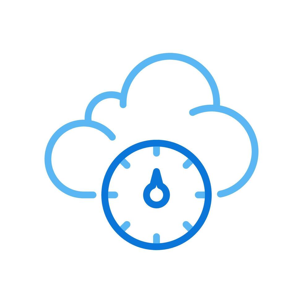 Atmospheric pressure two color line icon. Cloud with barometer gauge. Weather forecast. Changes in air pressure bicolor outline symbol. Duotone linear pictogram. Isolated illustration. Editable stroke vector