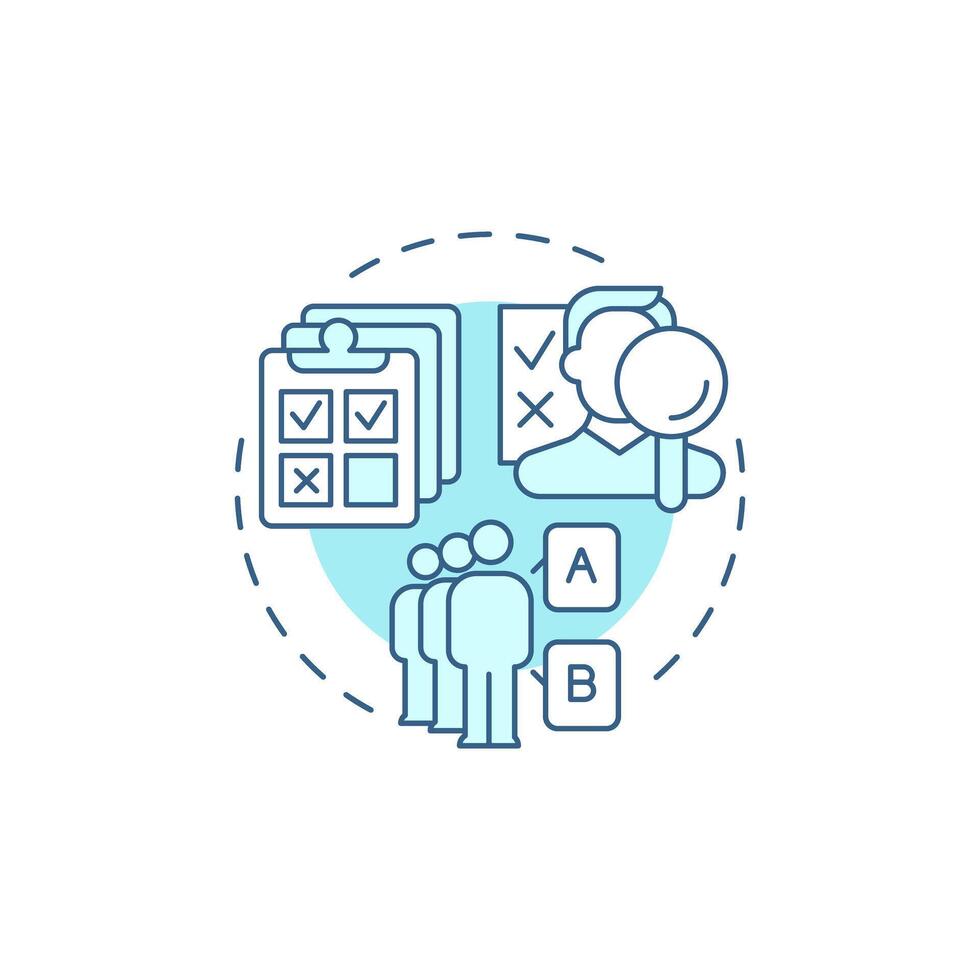 Survey research soft blue concept icon. Participants interview, feedback. Questionnaire, documentation. Round shape line illustration. Abstract idea. Graphic design. Easy to use in infographic vector