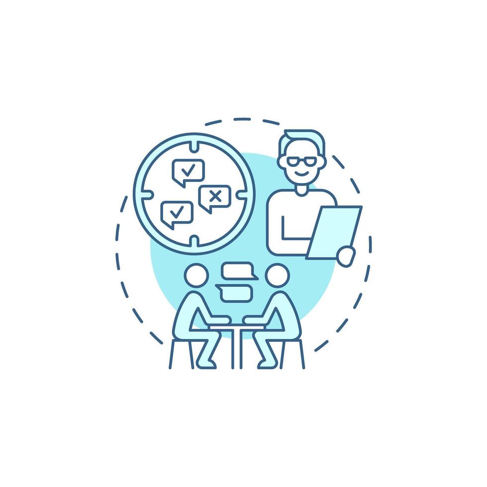 One-to-one interviews soft blue concept icon. Hiring, employment. Feedback, survey. Round shape line illustration. Abstract idea. Graphic design. Easy to use in infographic, presentation vector