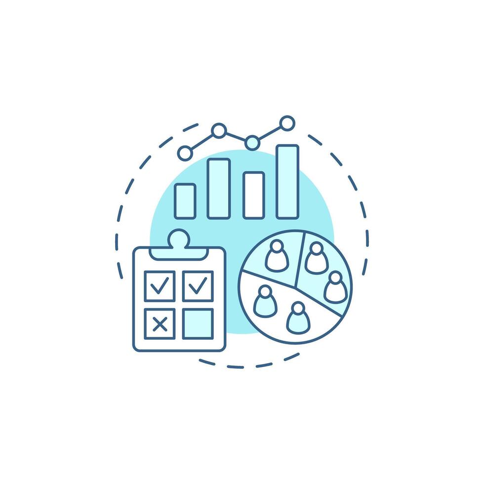 Quantitative research soft blue concept icon. Marketing strategy. Statistics, analytics. Round shape line illustration. Abstract idea. Graphic design. Easy to use in infographic, presentation vector