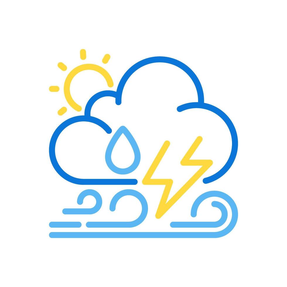 Weather forecast two color line icon. Various weather patterns. Changing atmospheric conditions. Meteorology bicolor outline symbol. Duotone linear pictogram. Isolated illustration. Editable stroke vector