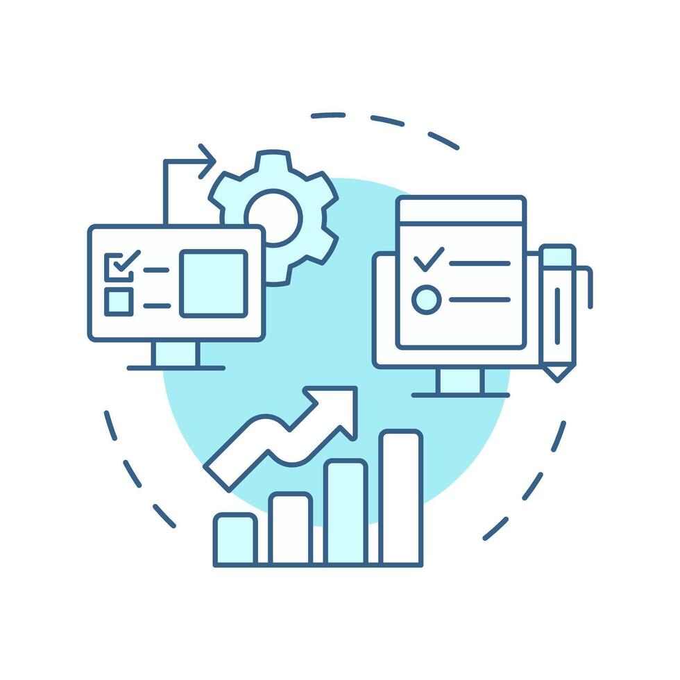 revisando iep suave azul concepto icono. regular evaluación de aprendizaje proceso. especial educación desarrollo. redondo forma línea ilustración. resumen idea. gráfico diseño. fácil a utilizar en Blog enviar vector
