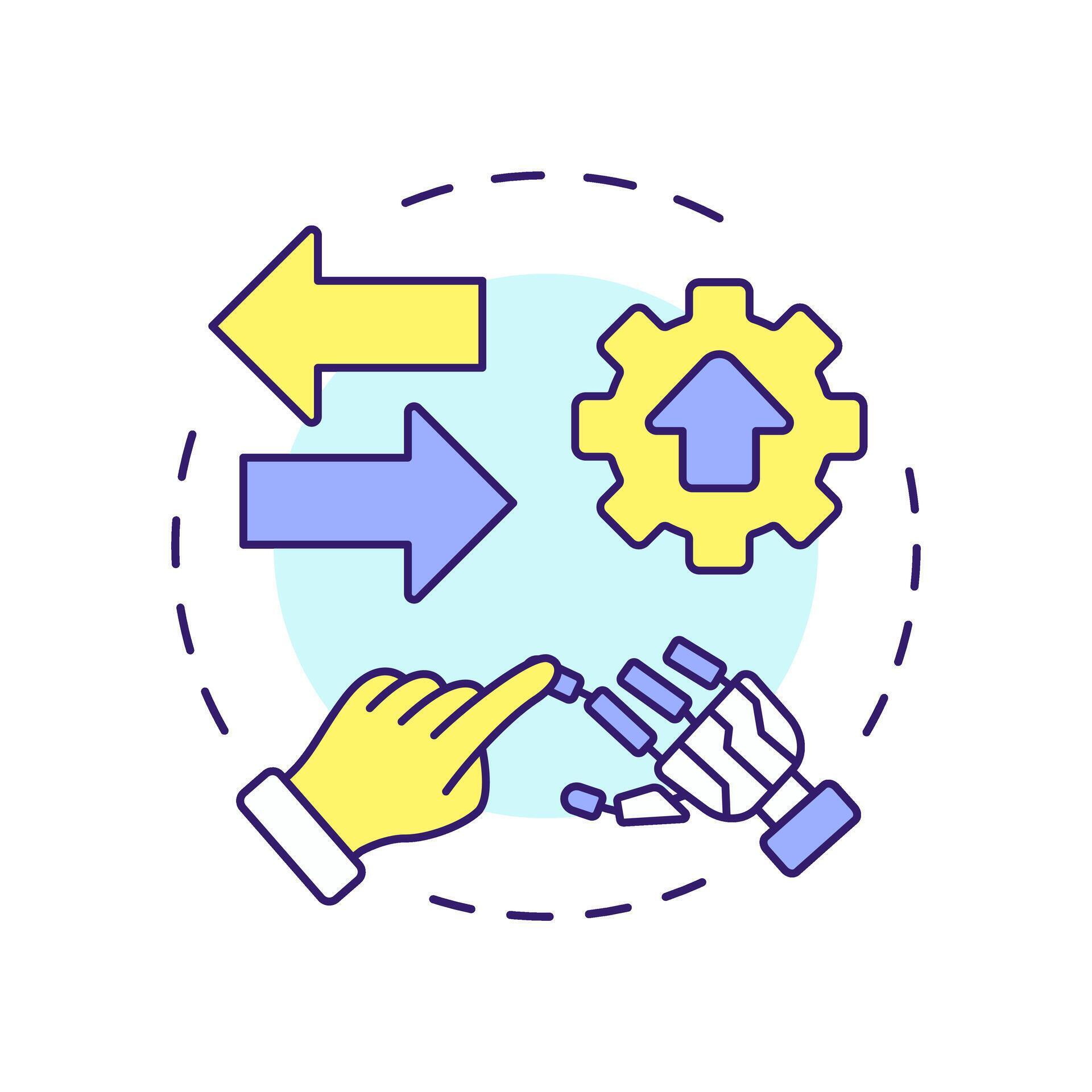 Hybrid RPA multi color concept icon. Attended and unattended bots ...