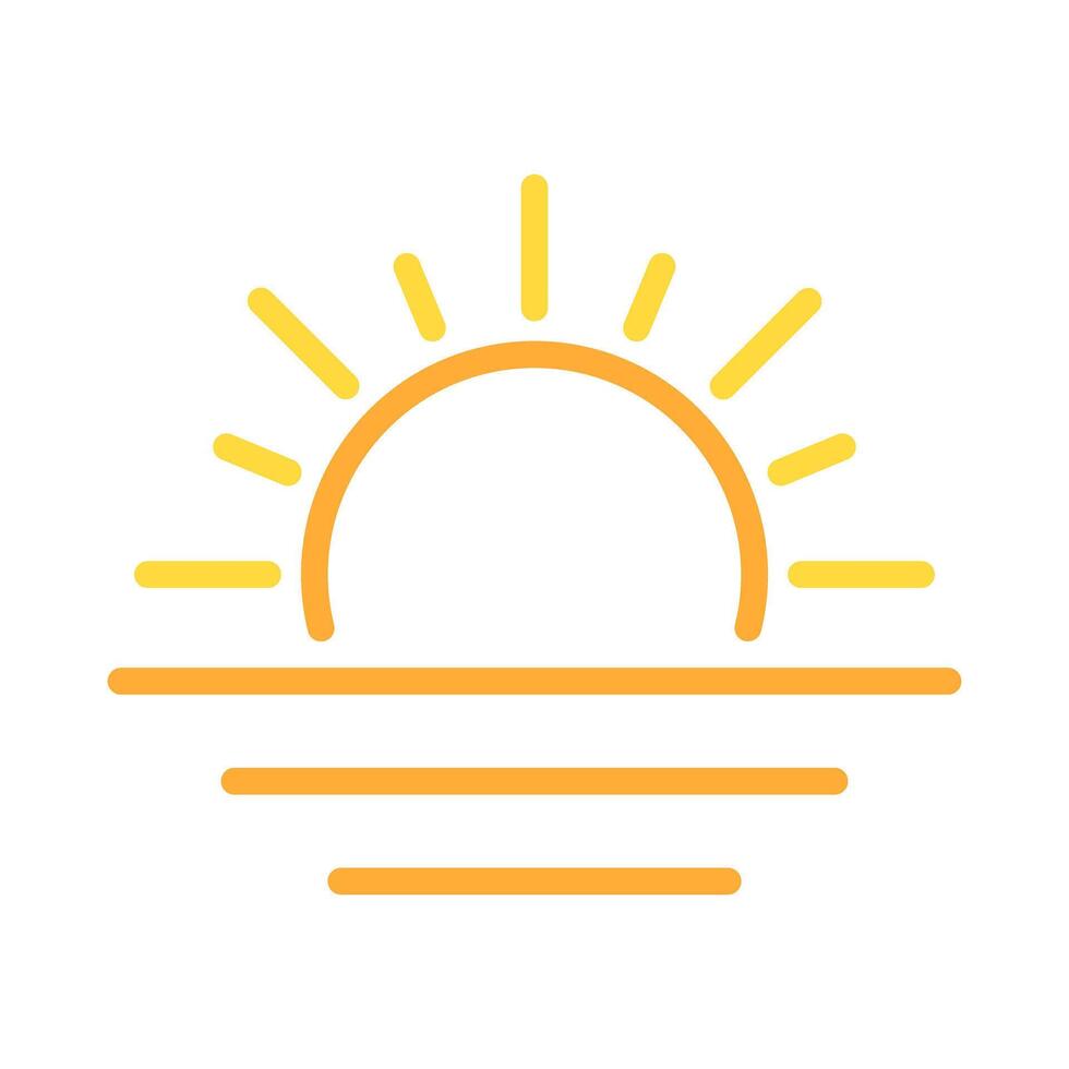 Sunrise two color line icon. Clear sky. Calm weather. Dusk or dawn. Sunset over horizon. Weather forecast bicolor outline symbol. Duotone linear pictogram. Isolated illustration. Editable stroke vector