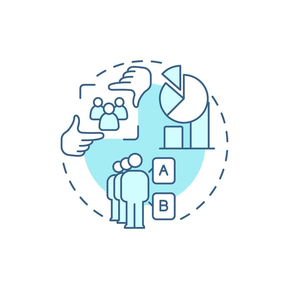 Focus groups soft blue concept icon. Target audience, participants. Marketing, statistics. Round shape line illustration. Abstract idea. Graphic design. Easy to use in infographic, presentation vector