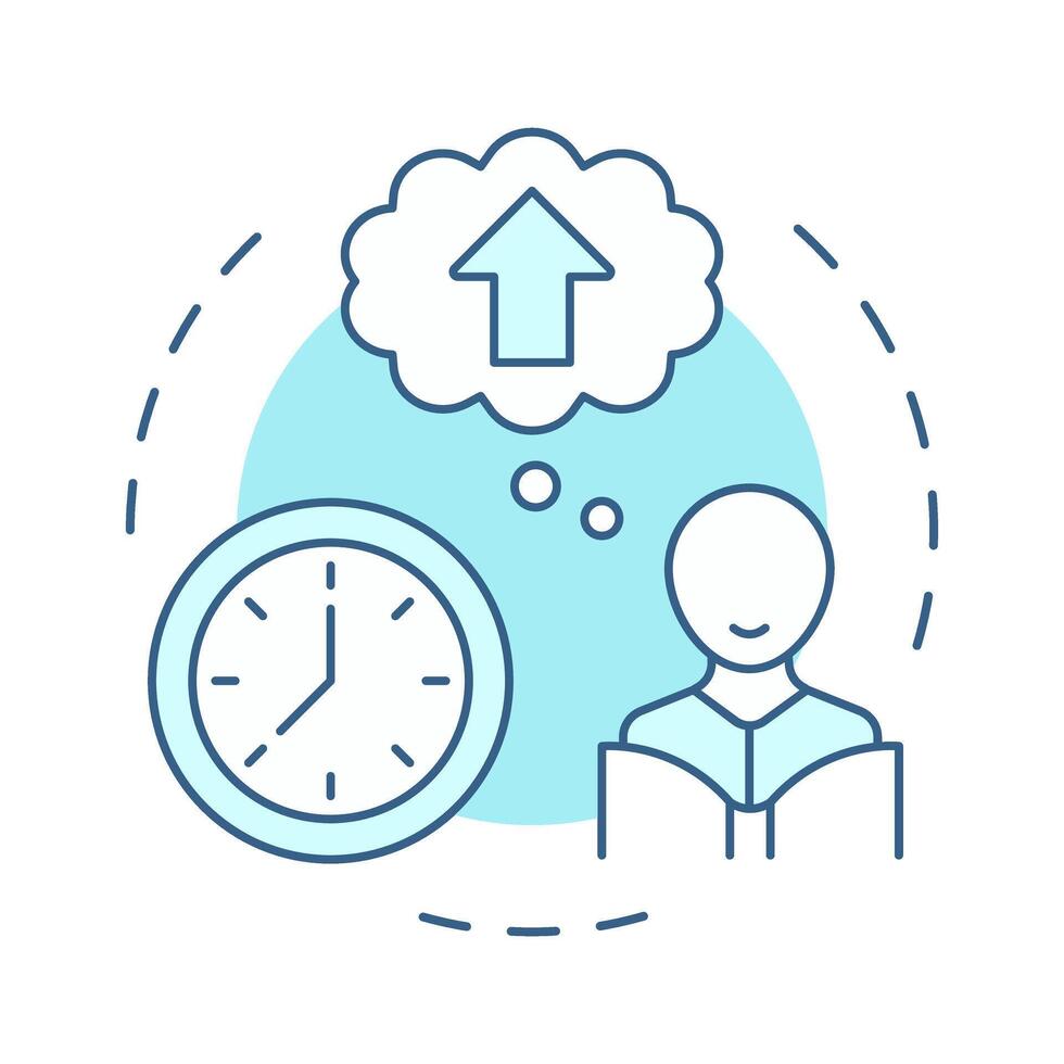 Time to think soft blue concept icon. Offering flexible timing for students with needs. Special education. Round shape line illustration. Abstract idea. Graphic design. Easy to use in article vector