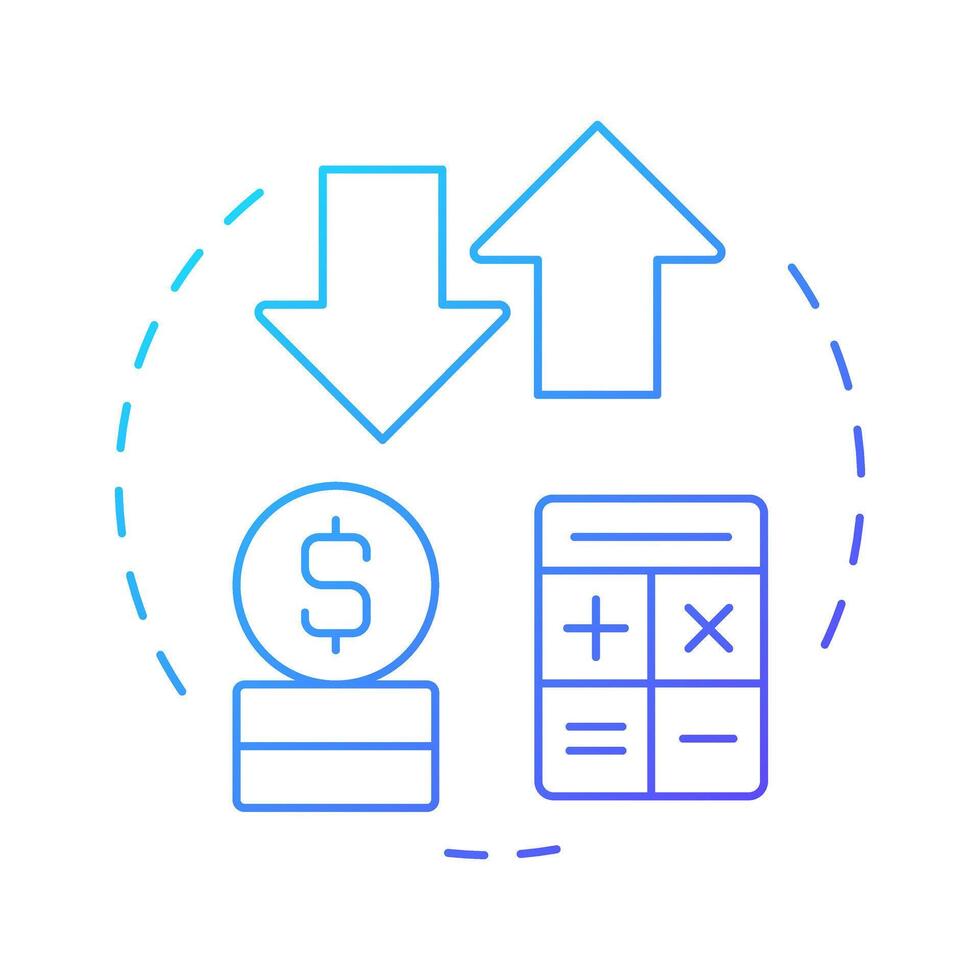 Accruals for expenses and revenue blue gradient concept icon. Accounting calculation. Round shape line illustration. Abstract idea. Graphic design. Easy to use in infographic, presentation vector
