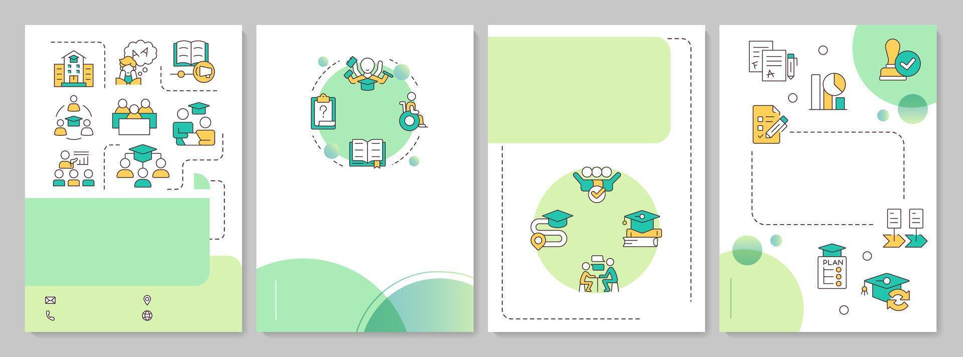 Special education green brochure template. Inclusive school. Leaflet design with linear icons. Editable 4 layouts for presentation, annual reports vector