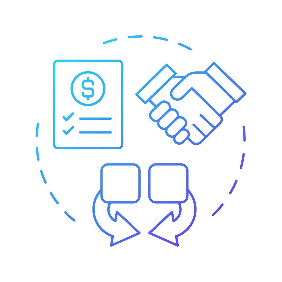 Financial consolidation blue gradient concept icon. Regulatory compliance, partnership. Round shape line illustration. Abstract idea. Graphic design. Easy to use in infographic, presentation vector