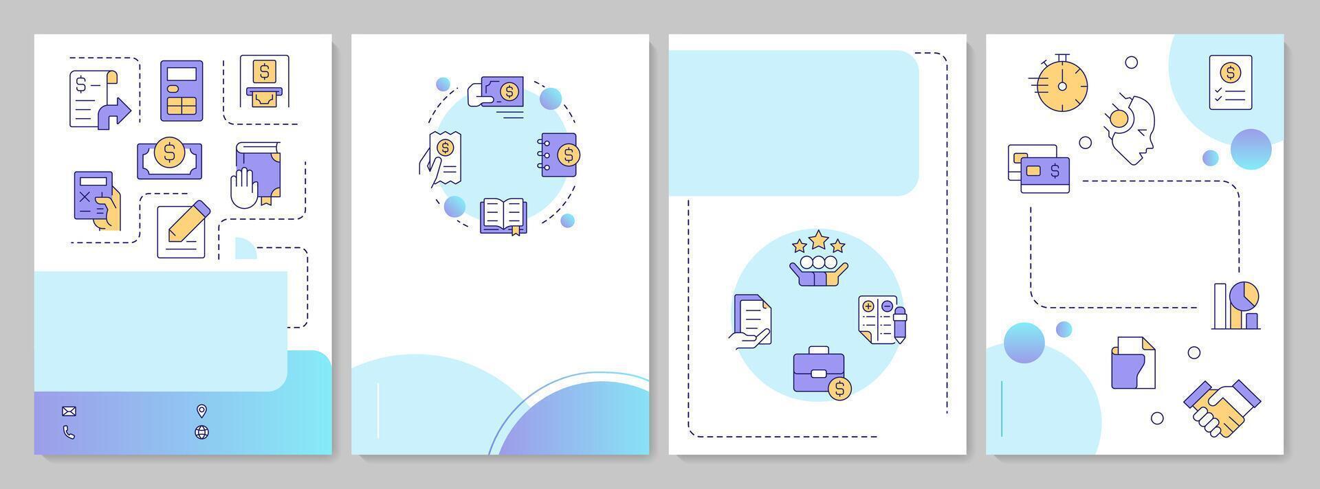 Financial close regulation blue gradient brochure template. Leaflet design with linear icons. Editable 4 layouts for presentation, annual reports vector
