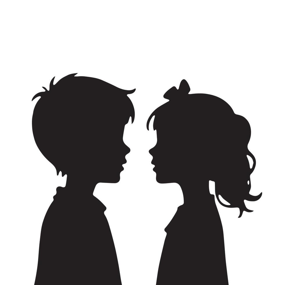 Charming Silhouettes of Boy and Girl in Conversation vector