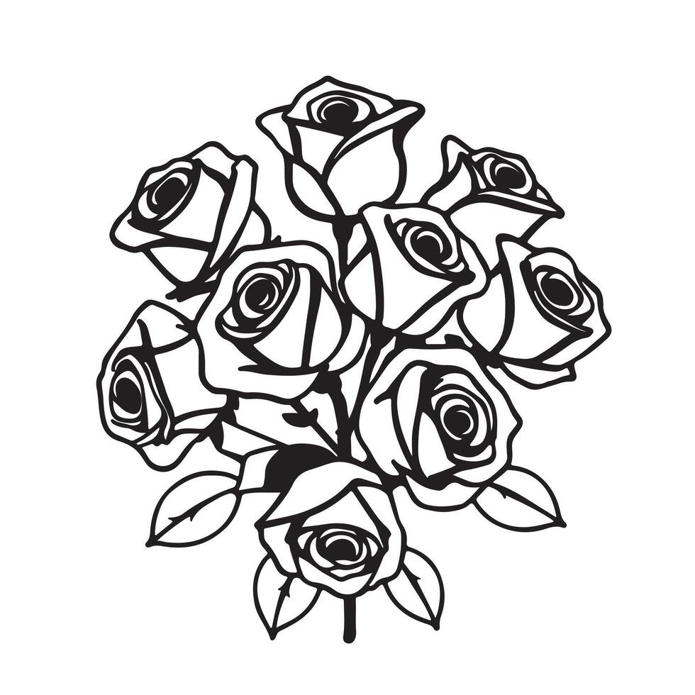 Minimalistic Black and White Illustration of Symmetrical Roses vector