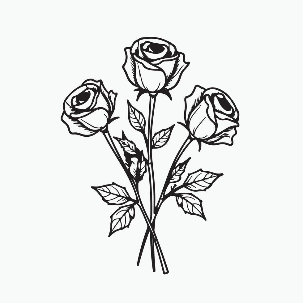Elegant Rose Pattern in Black and White Line Art Style vector