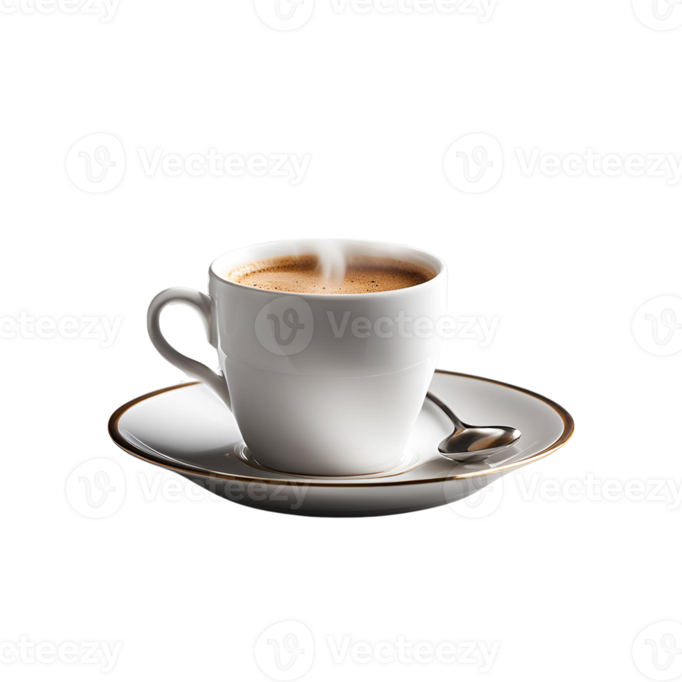 A spoon and coffee cup with steam png