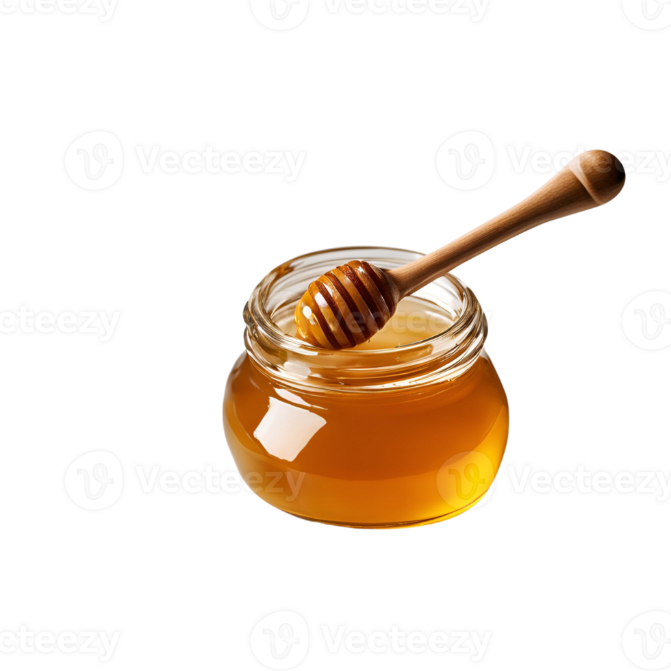 Honey in a small glass mug with dipper stick png