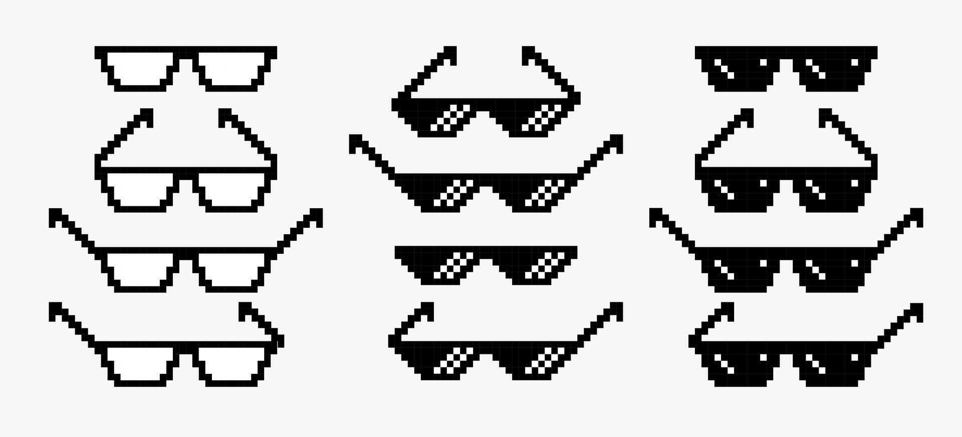 Sunglasses pixel collection. Thug life comic glasses. vector