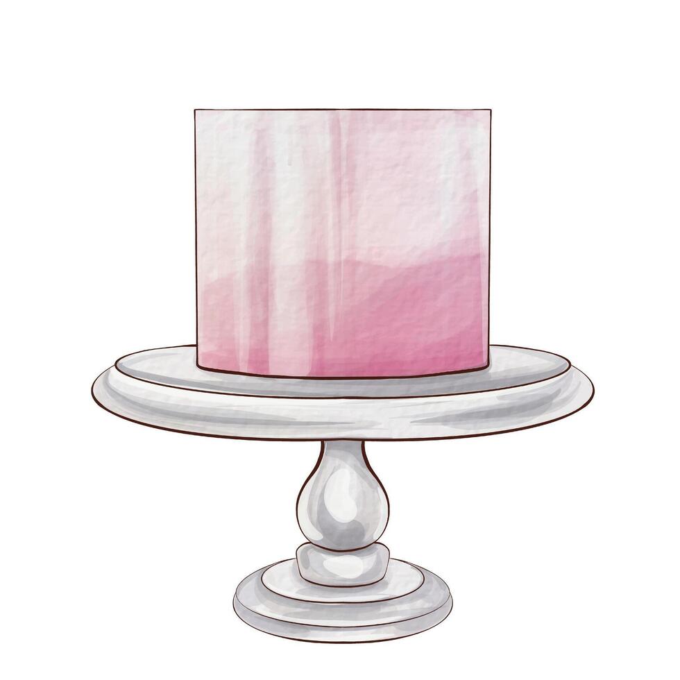 A beautifully crafted pastel cake rests on a decorative pedestal, inviting a sense of calm and delight in its simplicity and elegance. vector