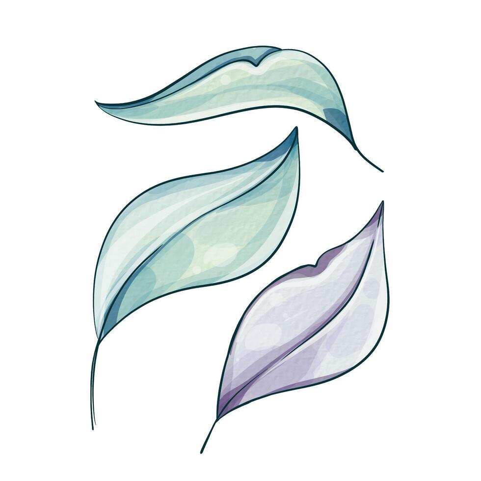 Delicate watercolor leaves float softly, showcasing a palette of cool tones that evoke calmness and natural beauty in an outdoor space. vector