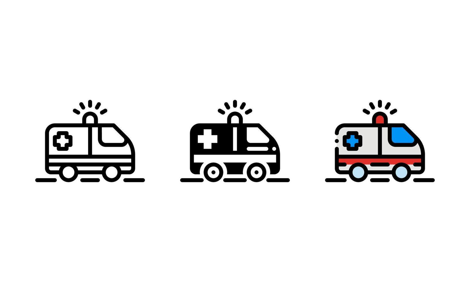 ambulance icon in outline, glyph and filled outline style vector