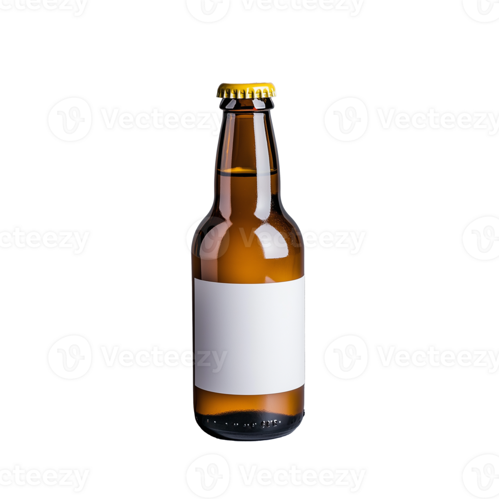 Brown Glass Beer Bottle with Blank Label on Transparent Background png