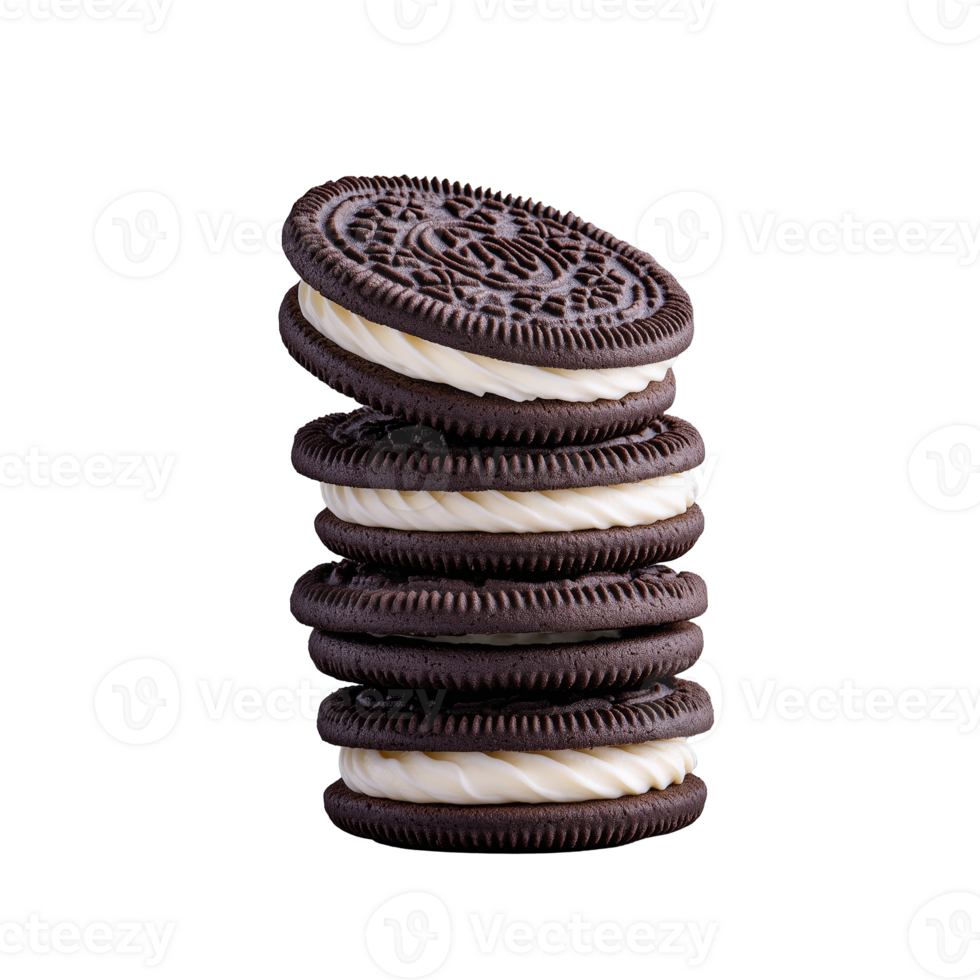 Stack of Chocolate Sandwich Cookies with Cream Filling png