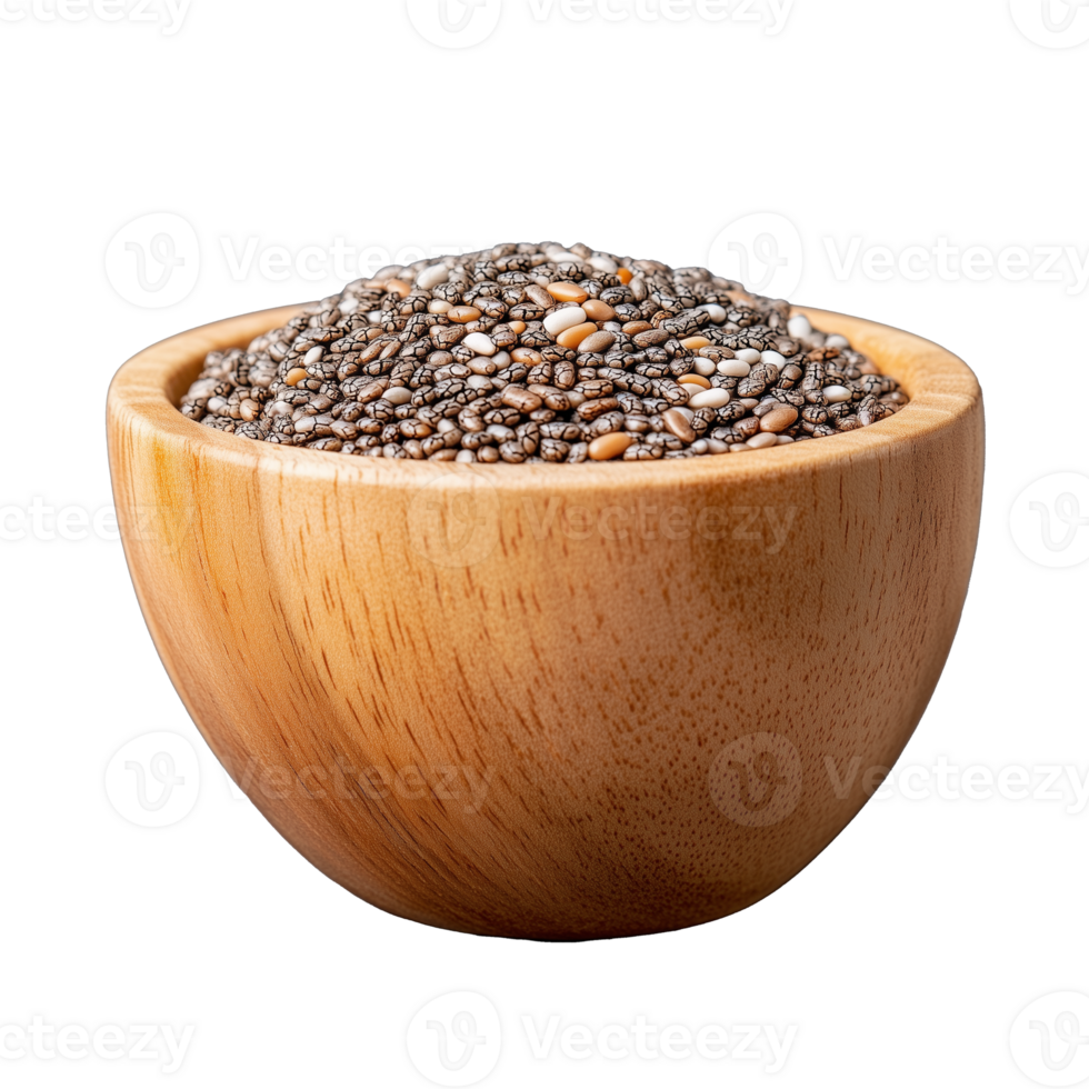 Wooden Bowl Filled with Nutritious Chia Seeds on Display png