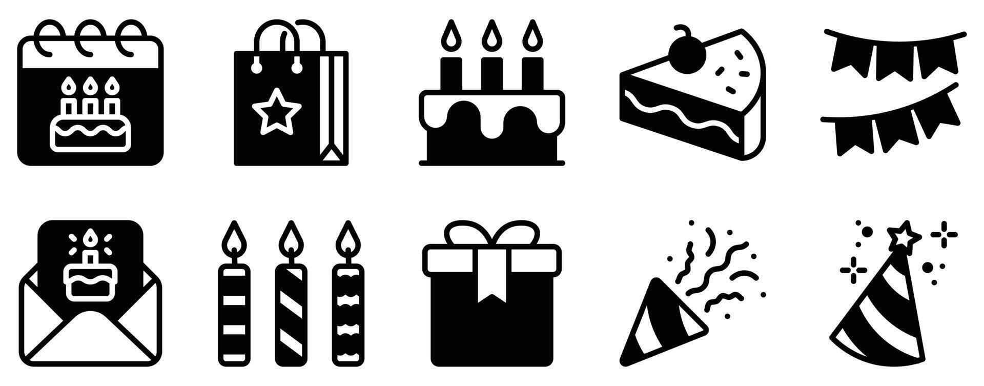 Birthday Icon Set Festive Solid Style Collection for Celebrations and Joy vector